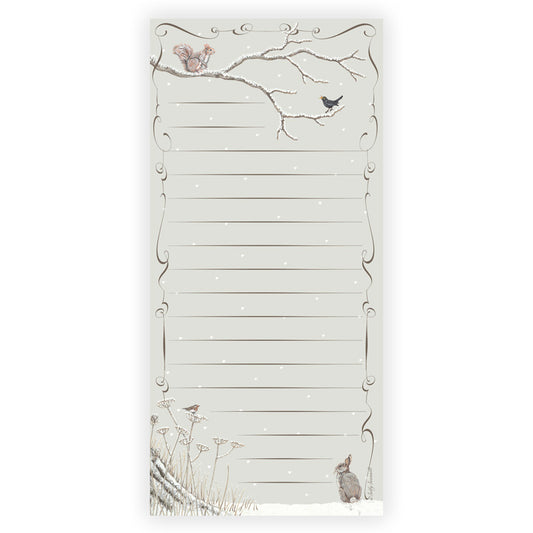 Decorative notepad with nature-themed illustrations by Sally Swannell on a white background