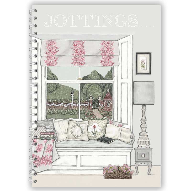 Notebook cover with illustration of a room interior and 'Jottings' text
