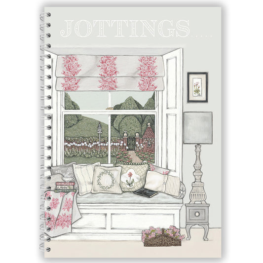 Notebook cover with illustration of a room interior and 'Jottings' text